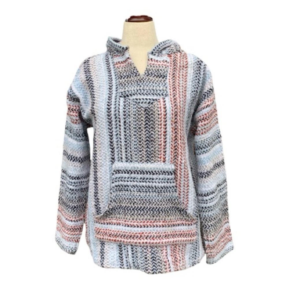 Terracotta Baja Hoodie Multi-Colored Classic‎ Stripe Long Sleeves Size Large